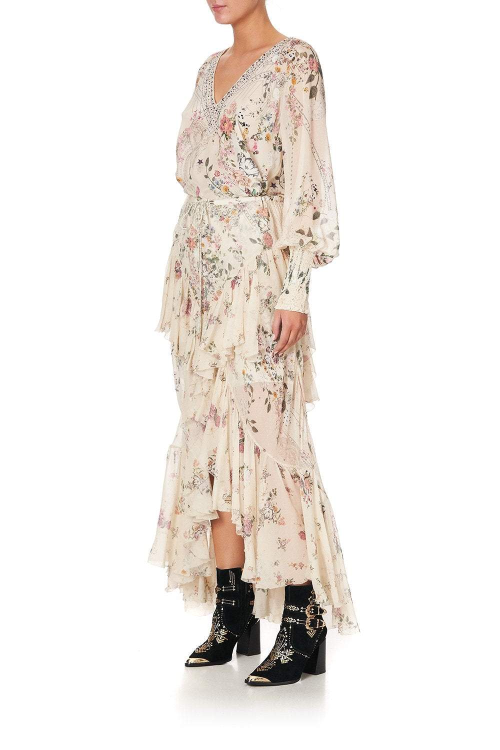 MAXI SKIRT WITH DOUBLE FRILL PHOENIX FLOWER