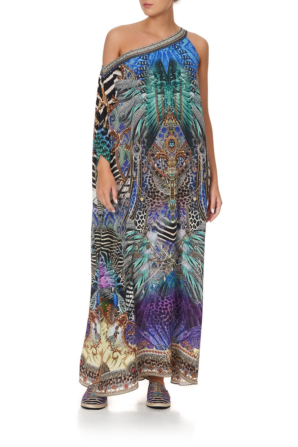 ONE SHOULDER KAFTAN WITH NECKBAND ANIMAL ARMY