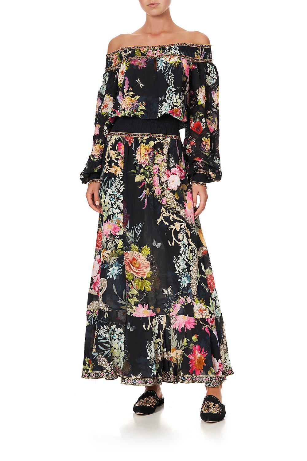 OFF SHOULDER SHIRRED DRESS HAMPTON HIVE