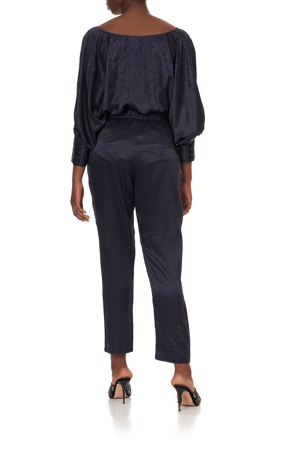 RAGLAN SLEEVE BUTTON UP TOP LUXE NAVY