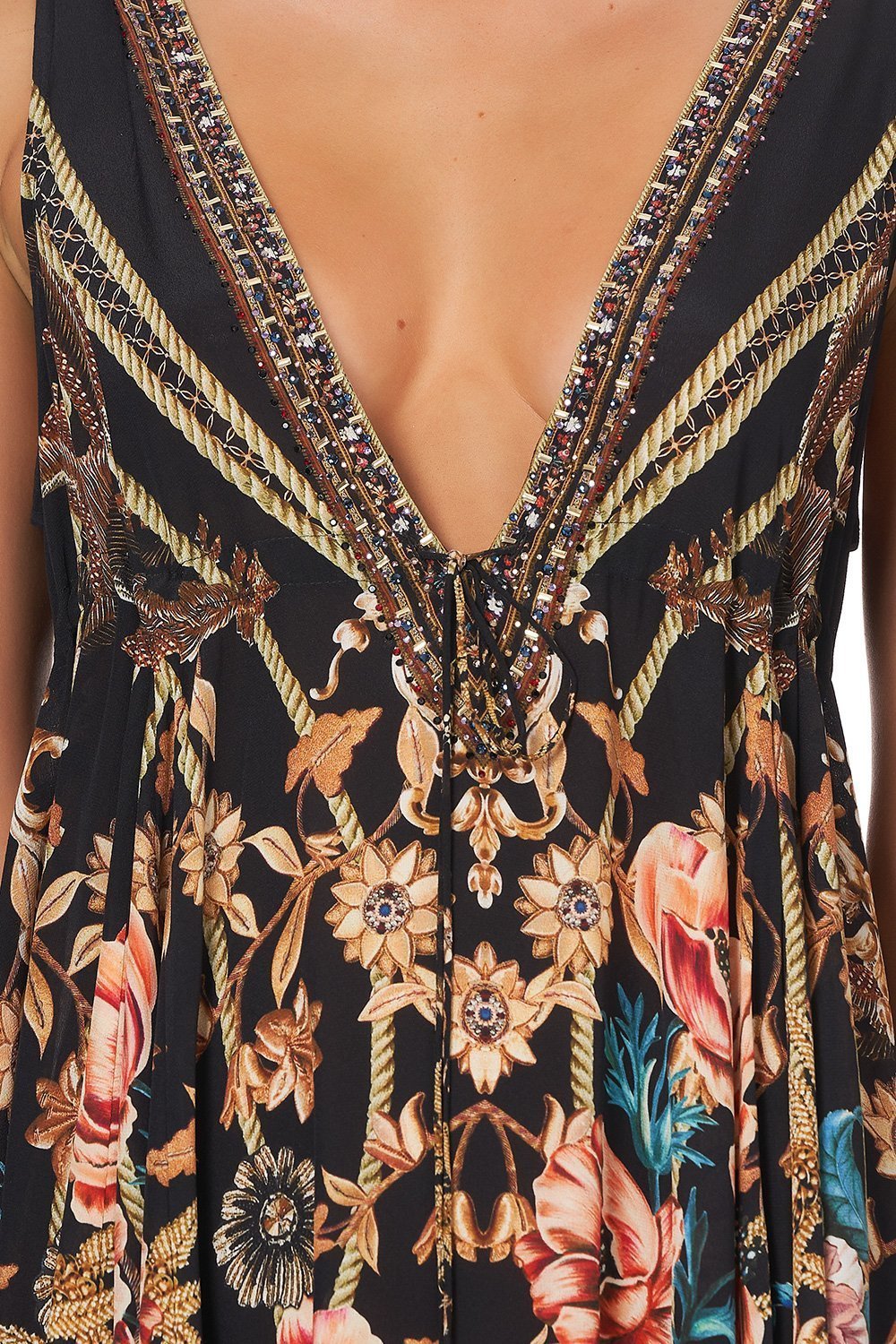 LONG V NECK DRAWSTRING DRESS BELLE OF THE BAROQUE