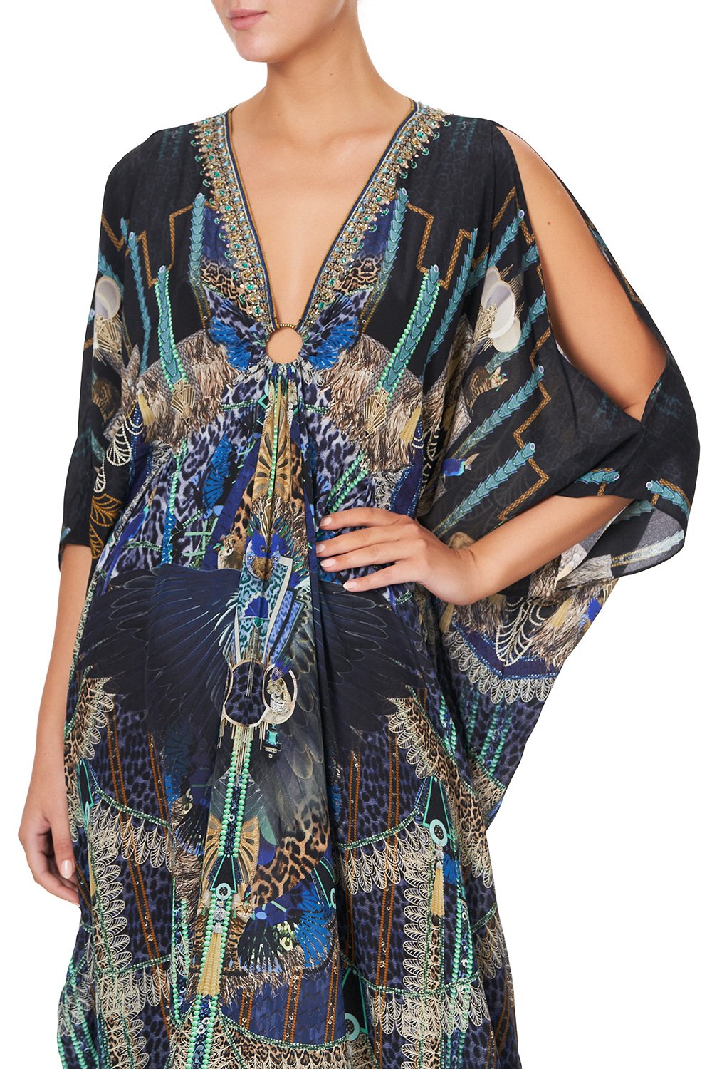 SPLIT SLEEVE KAFTAN WITH HARDWARE DRIPPING IN DECO