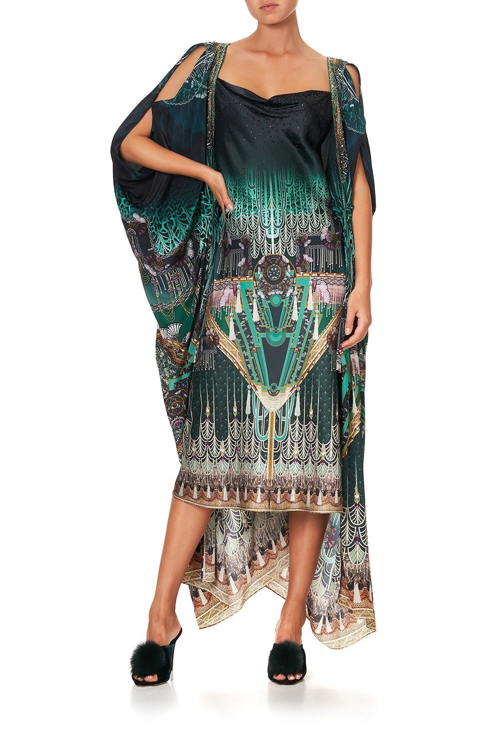 LONG DRAPE DRESS WITH ZIP FRONT FITZGERALDS FLAPPER