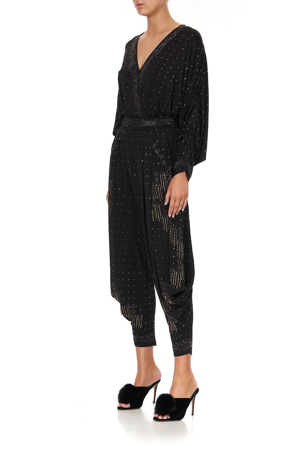 JERSEY DRAPE PANT WITH POCKET DRIPPING IN DECO