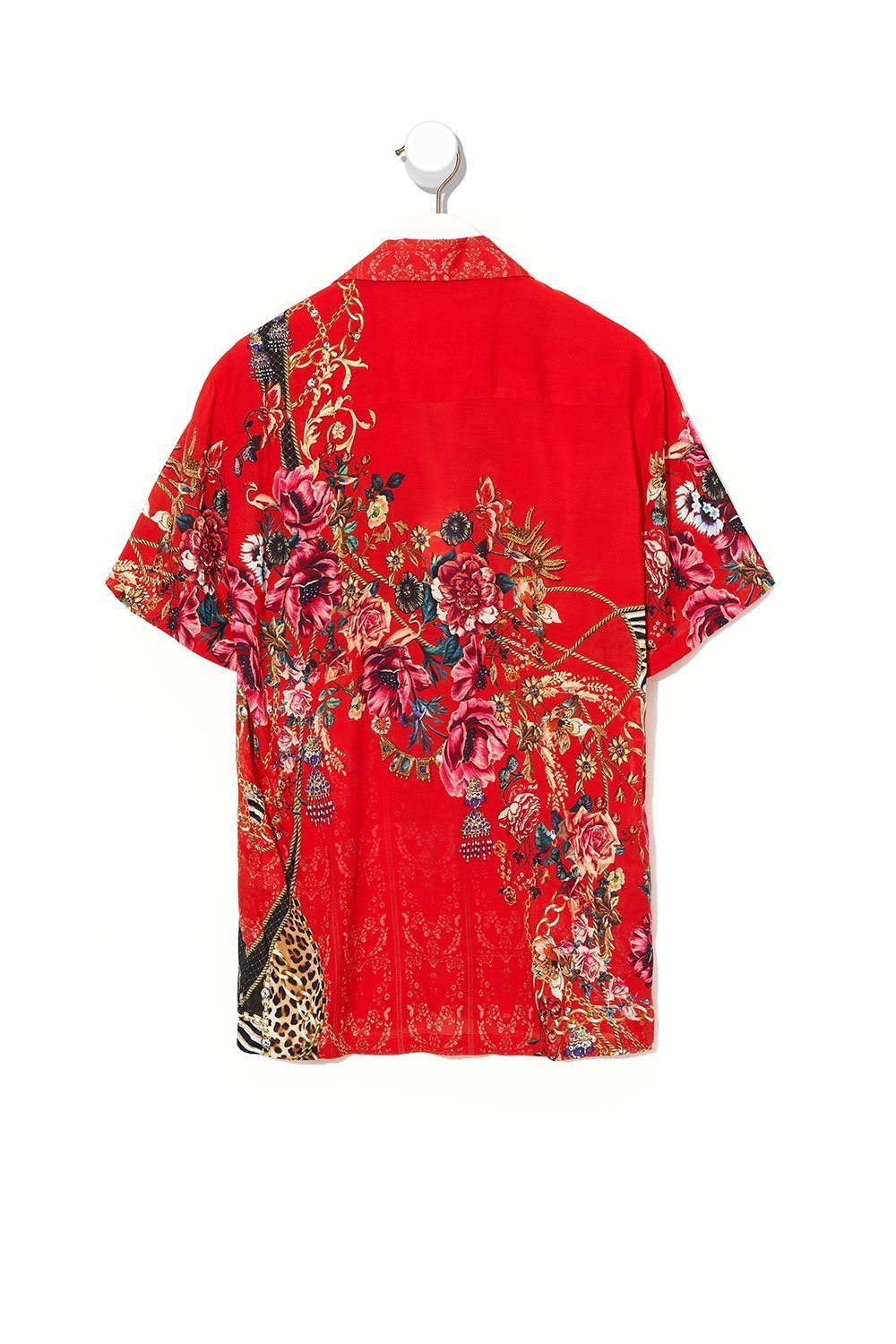 SHORT SLEEVE CAMP COLLARED SHIRT AND THE QUEEN WORE RED