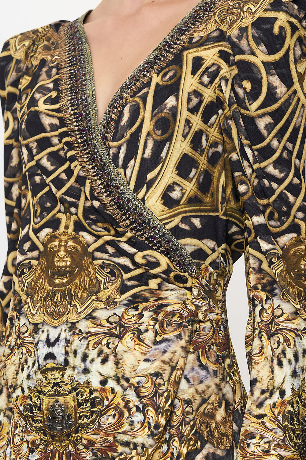 PUFF SLEEVE WRAP DRESS ARMADA