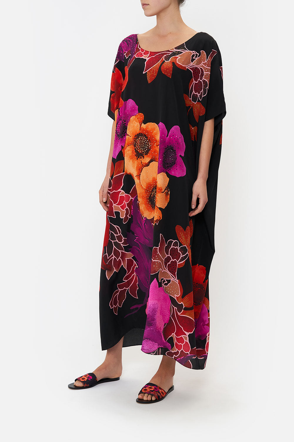 ROUND NECK KAFTAN MIDNIGHT POPPY