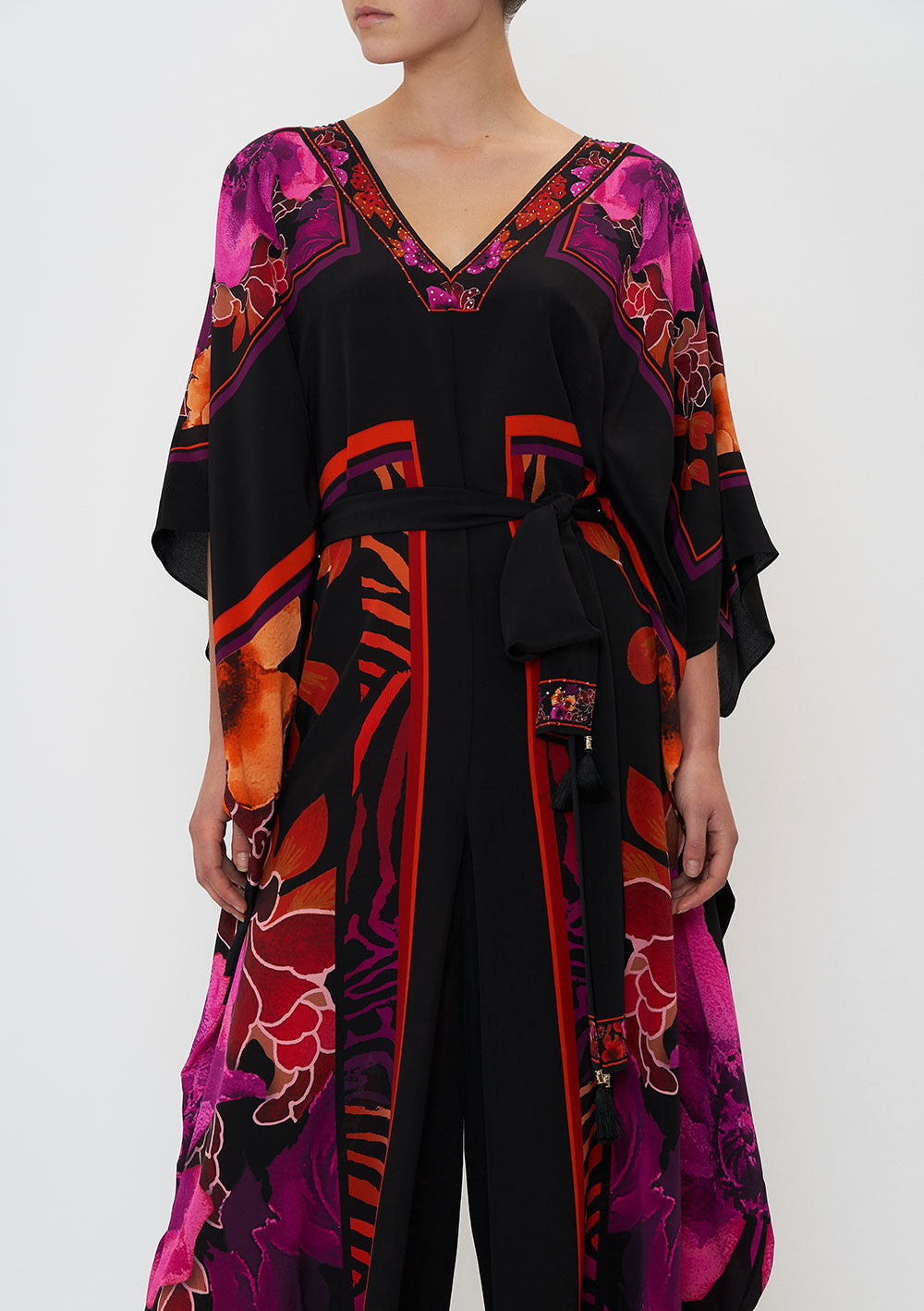 SCARF JUMPSUIT WITH BELT MIDNIGHT POPPY