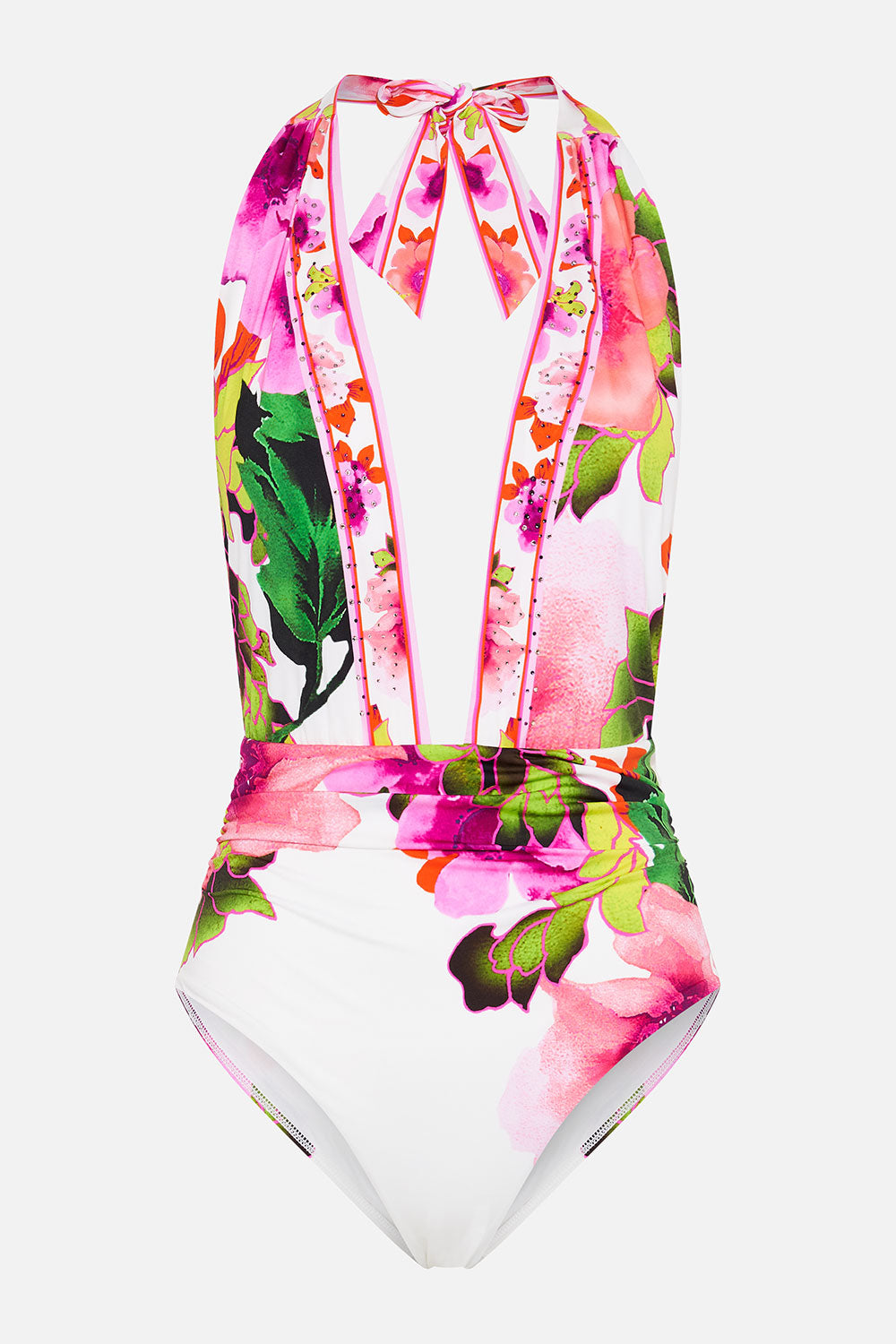 PLUNGE NECK HALTER ONE PIECE PRETTY AS A POPPY