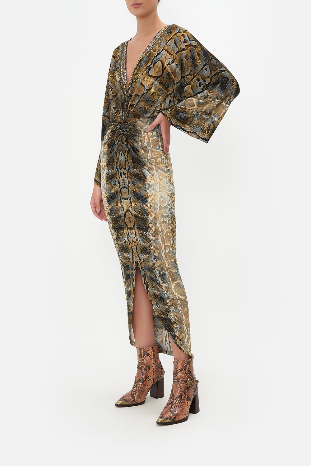 LONG SPLIT FRONT TWIST DRESS CALL OF THE FALCON