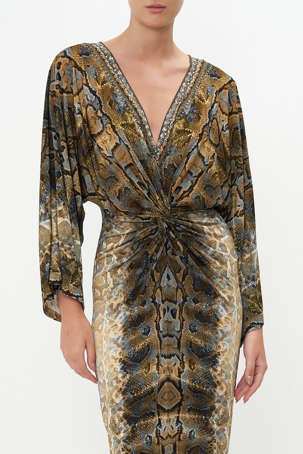 LONG SPLIT FRONT TWIST DRESS CALL OF THE FALCON