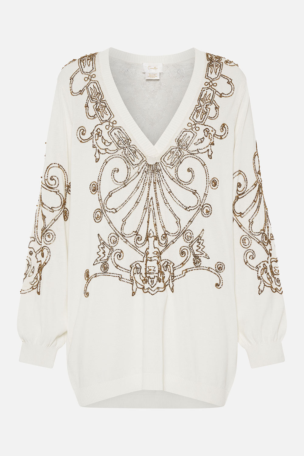 EMBELLISHED V NECK KNIT ARMADA