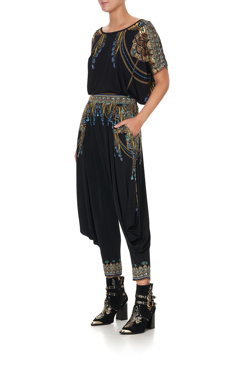 JERSEY DRAPE PANT WITH POCKET DRIPPING IN DECO