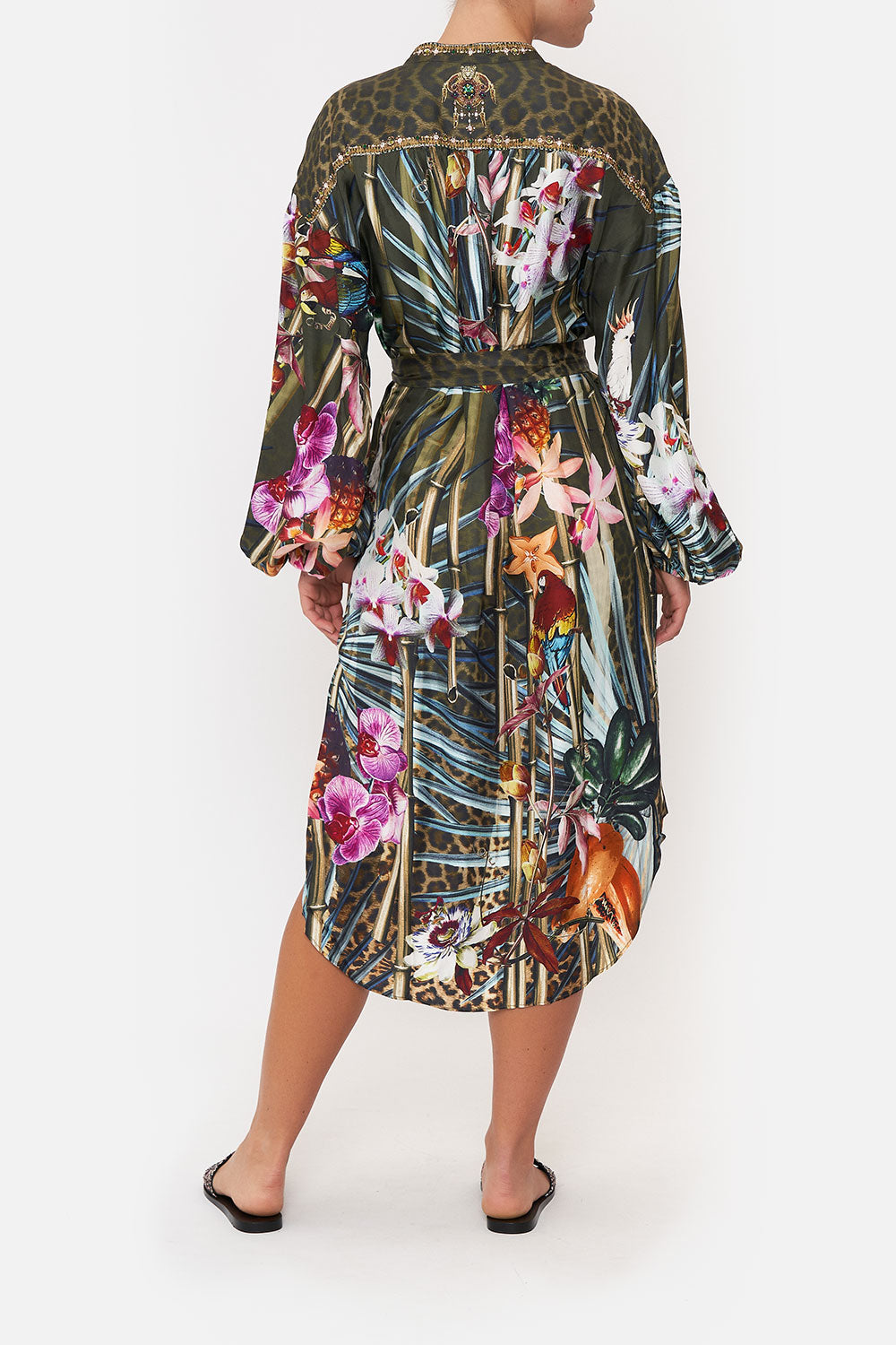 BLOUSON SLEEVE MIDI DRESS PASSPORT TO PARADISE