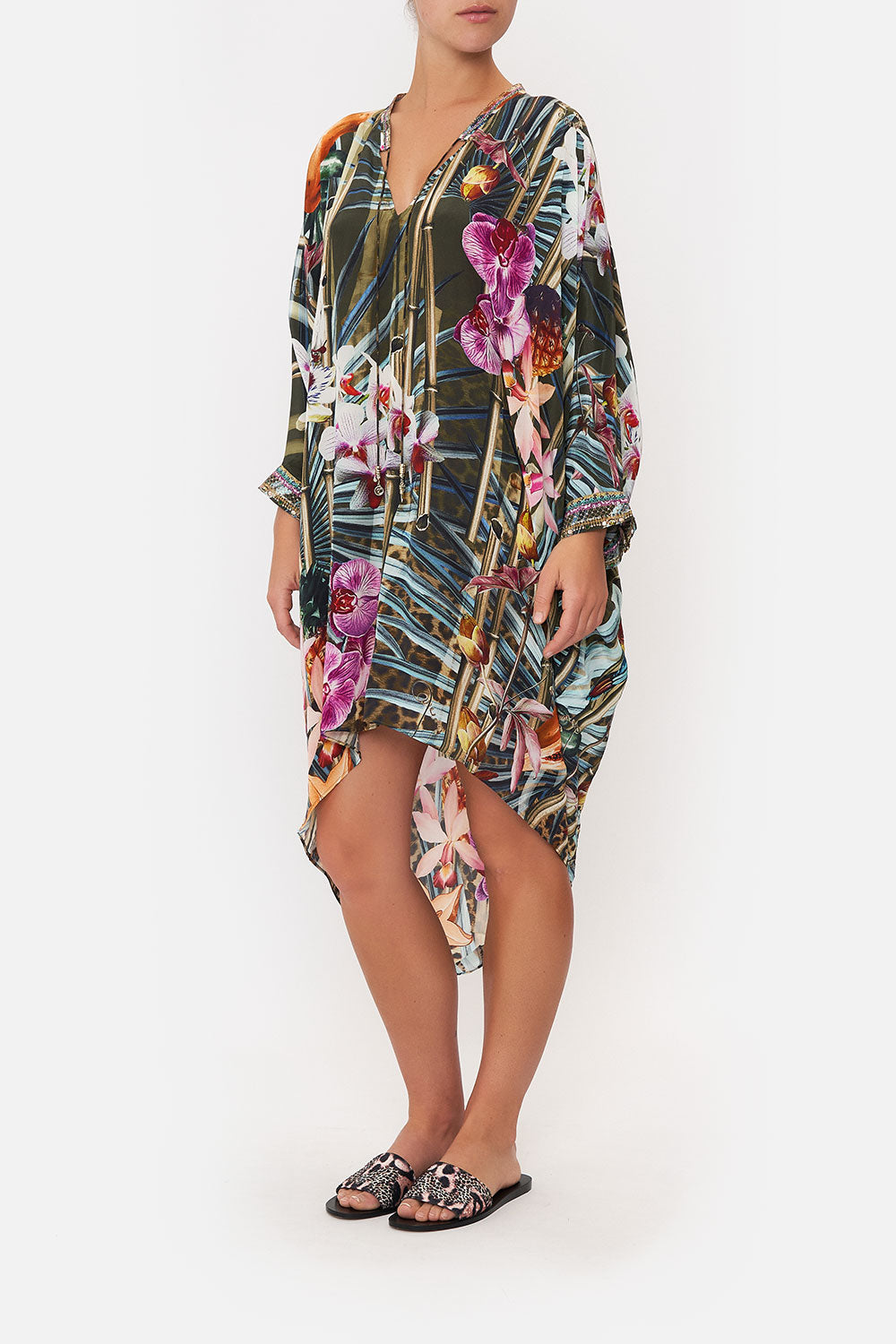 V-NECK DRESS WITH DRAPED BACK PASSPORT TO PARADISE