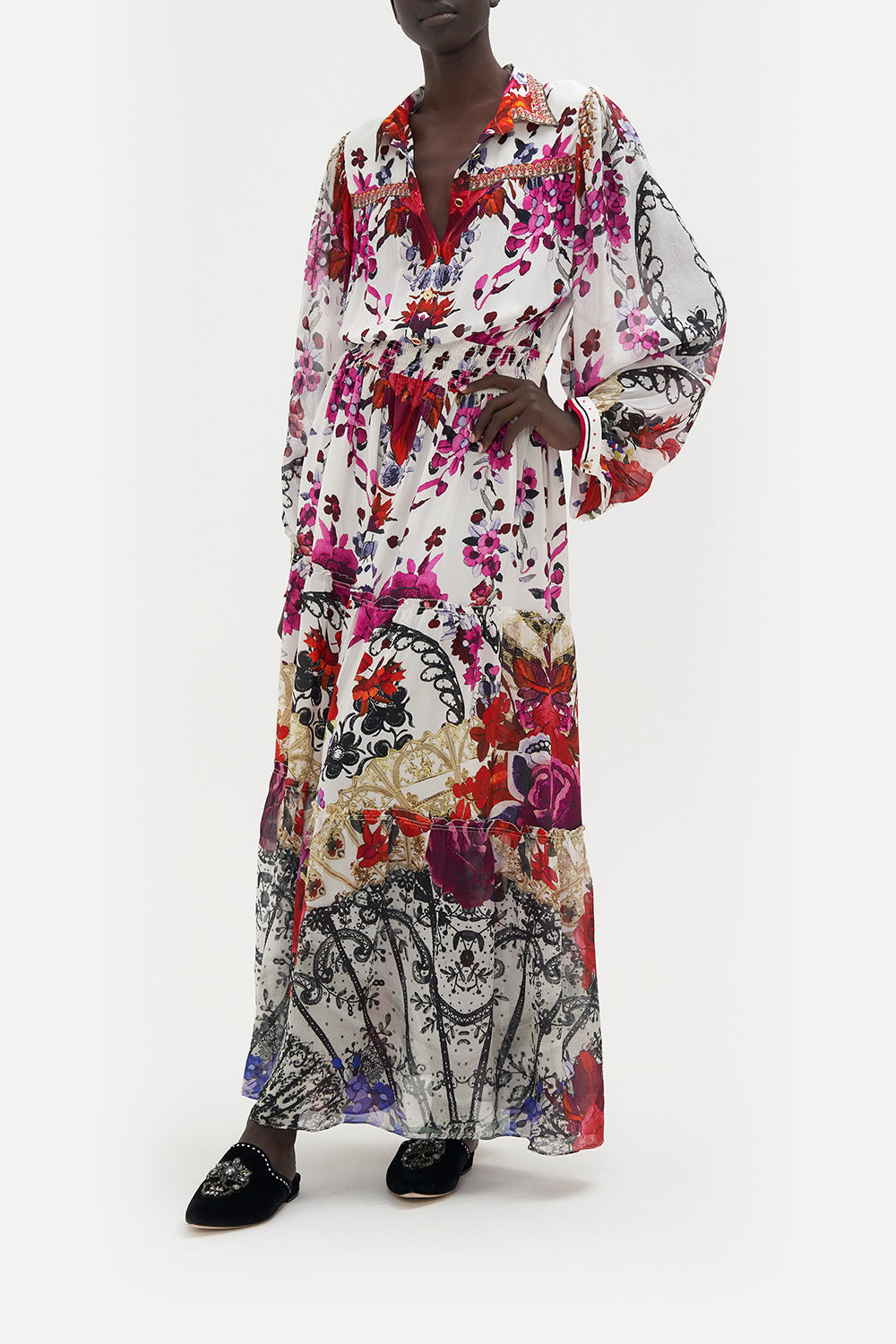 BUTTON THROUGH TIERED DRESS REIGN OF ROSES