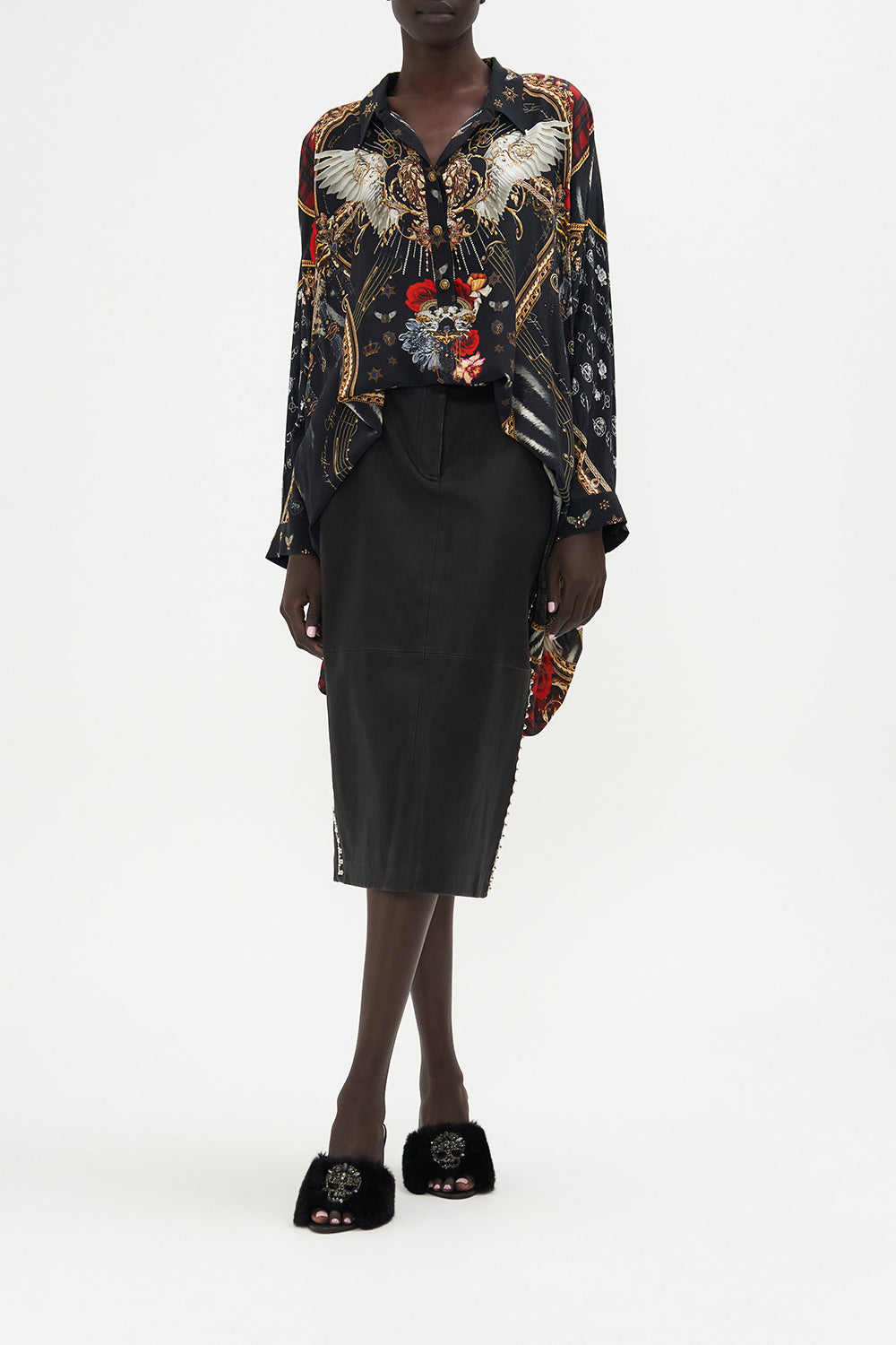 BUTTON UP TOP WITH DRAPED BACK DO I ENTERTAIN YOU