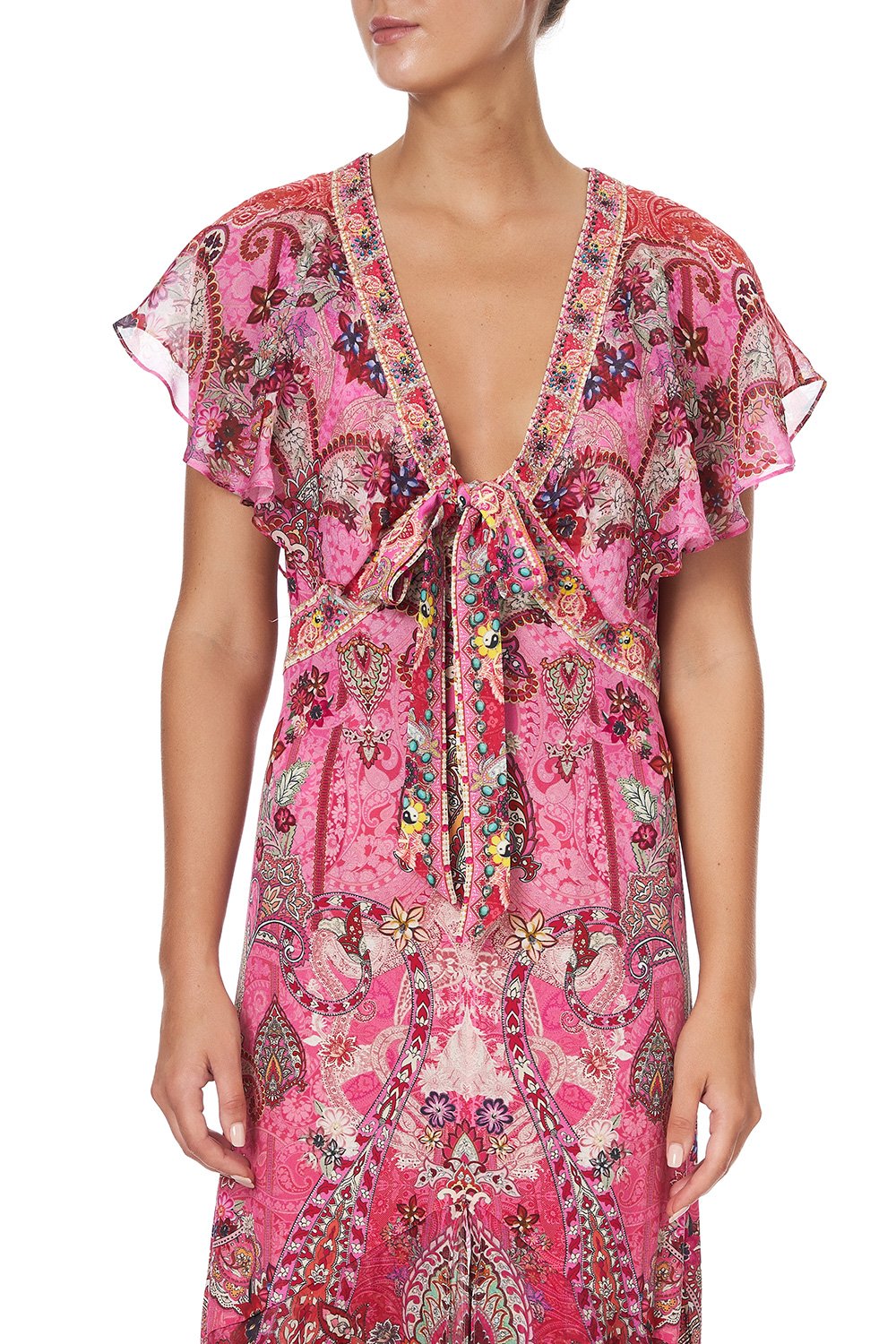 TIE FRONT MAXI WITH CENTRE FRONT SPLIT PALISADES PAISLEY