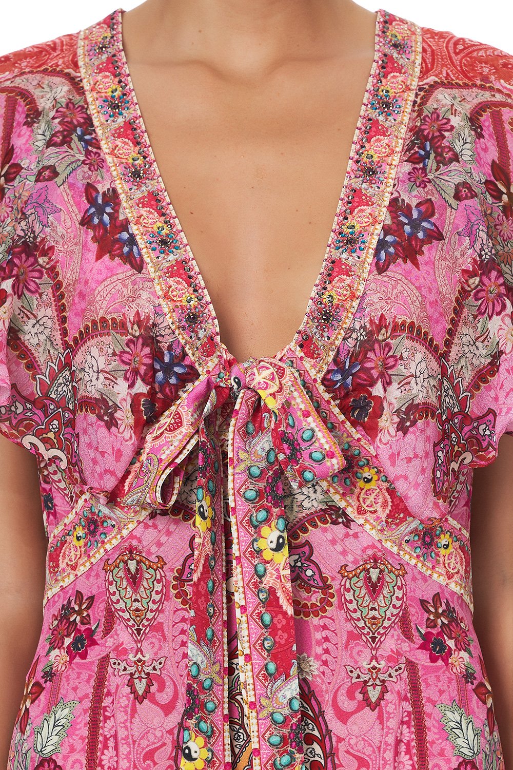 TIE FRONT MAXI WITH CENTRE FRONT SPLIT PALISADES PAISLEY