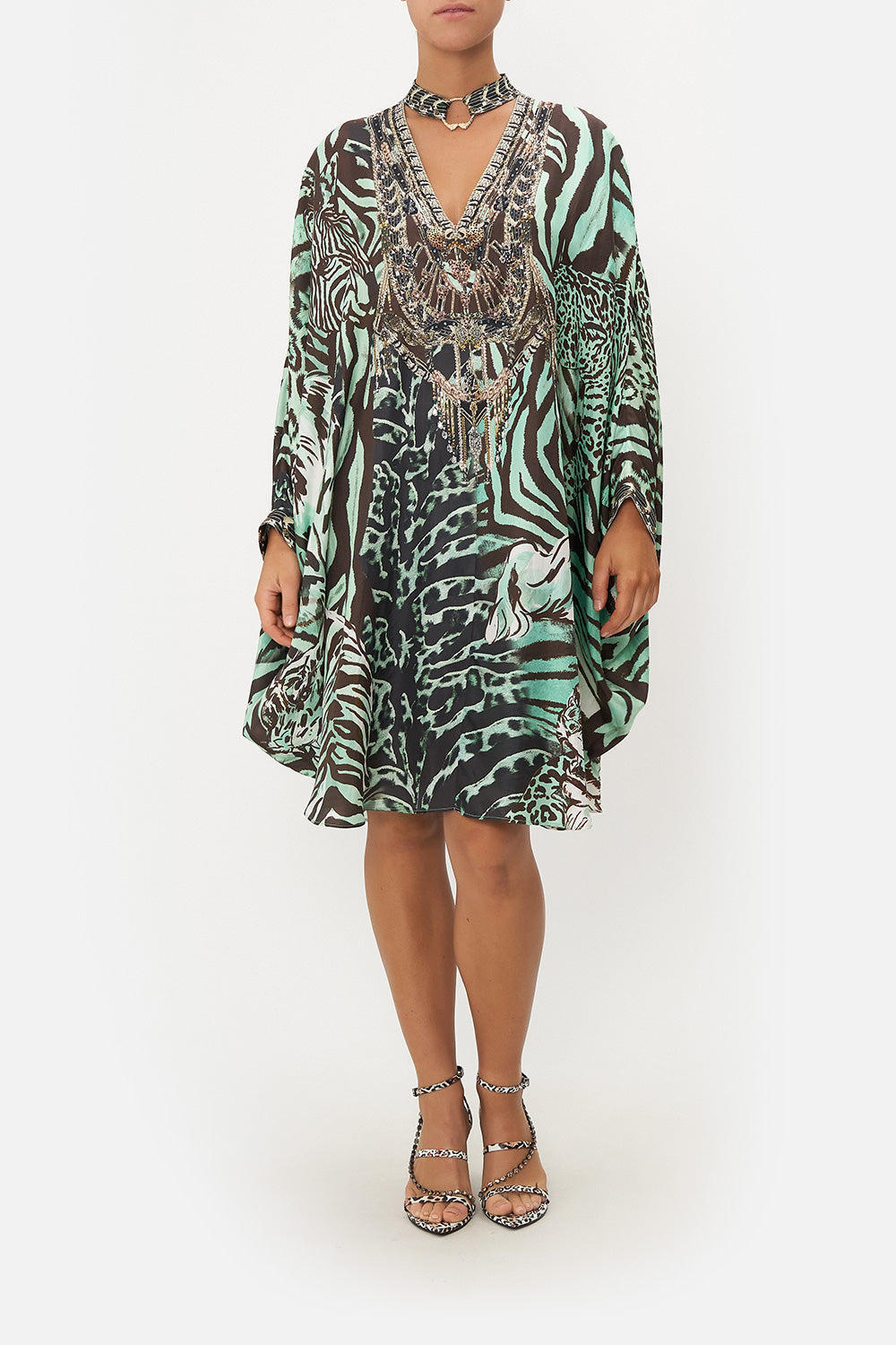 SHORT HIGH NECK KAFTAN WITH O RING LEOPARD LORE