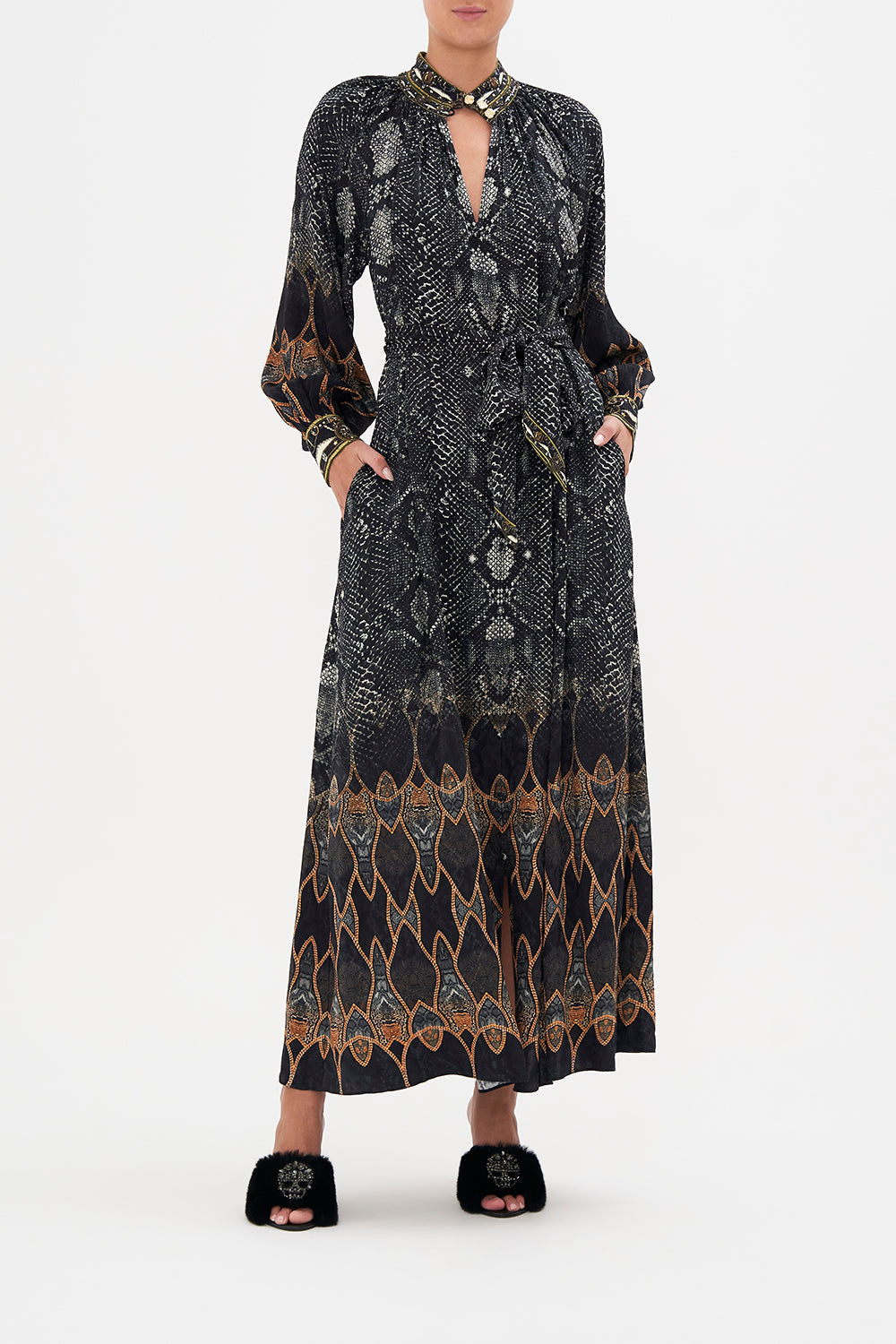 RAGLAN SLEEVE MIDI SHIRT DRESS WILD HORSES