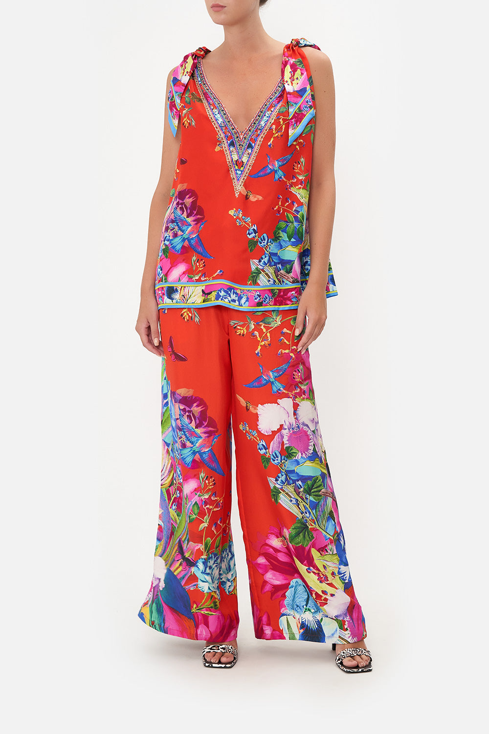 SCARF TIE TOP BIRDS OF A FEATHER