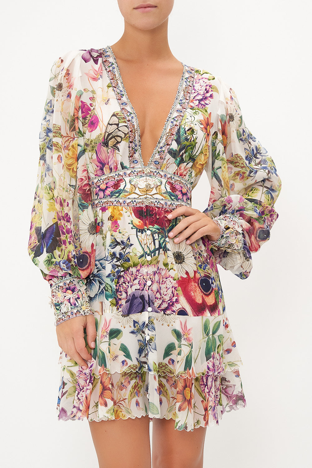 BUTTON FRONT FRILL DRESS QUEENS BEE HIVE