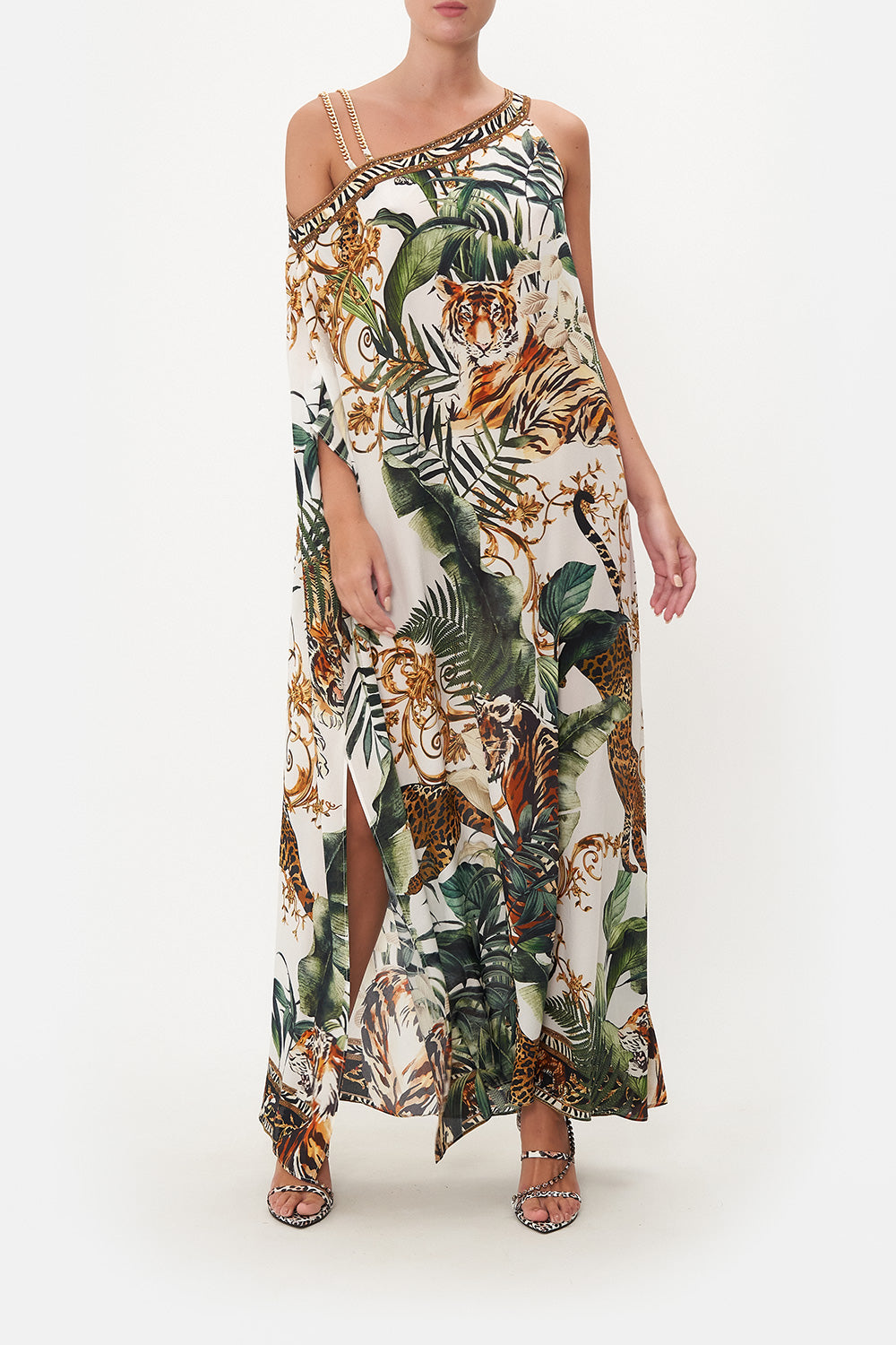 ONE SHOULDER KAFTAN WITH NECKBAND TIGER TRAP