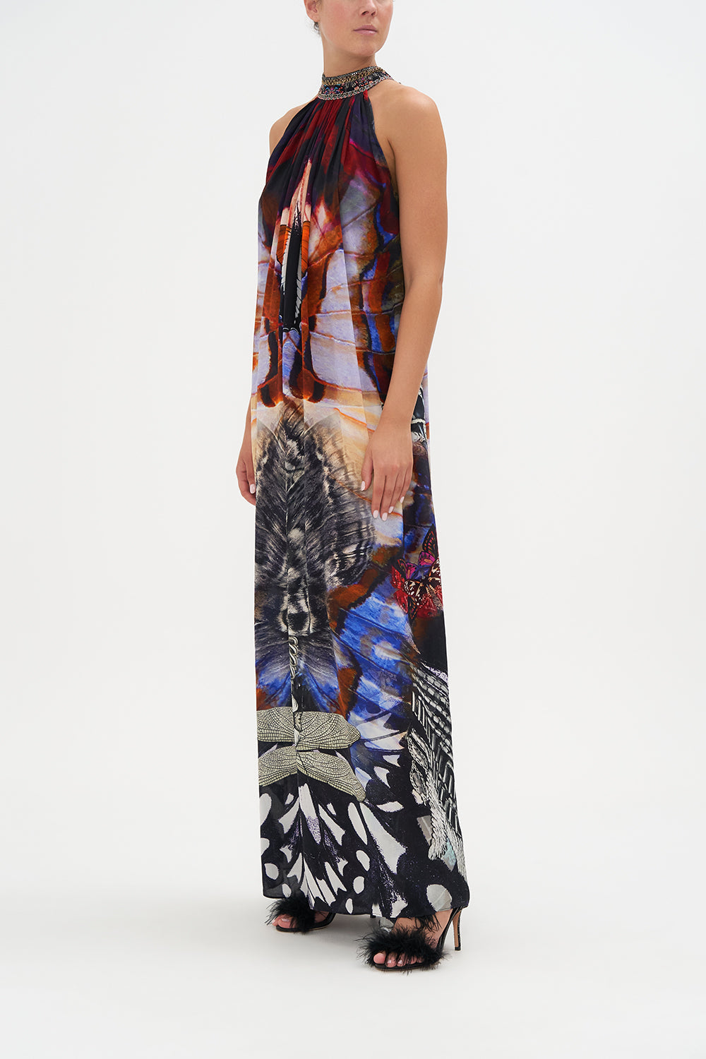 TIE NECK LONG DRESS WINGS OF MARIPOSA