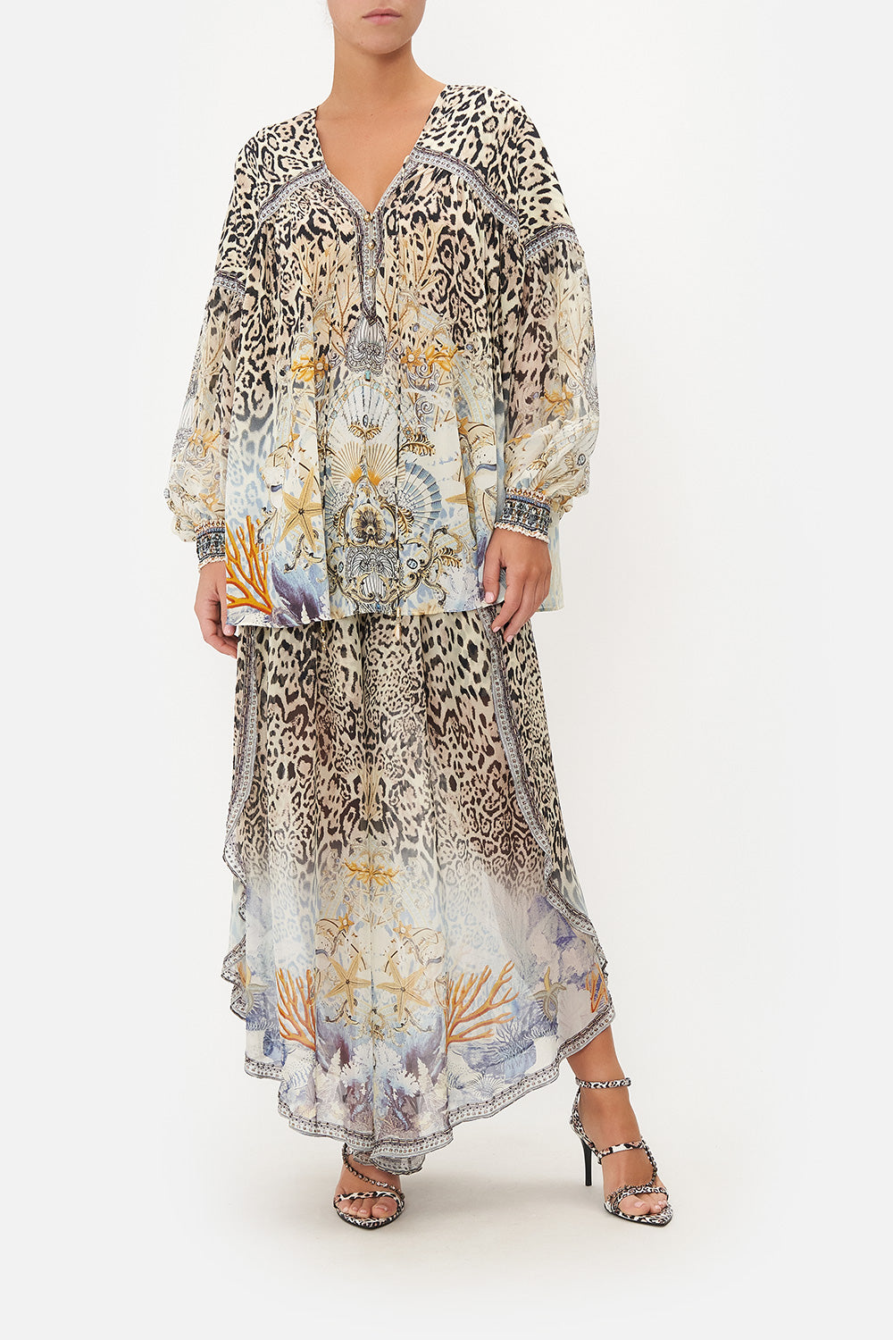 BLOUSON BLOUSE WITH NECK TIE SEAHORSE SONNET