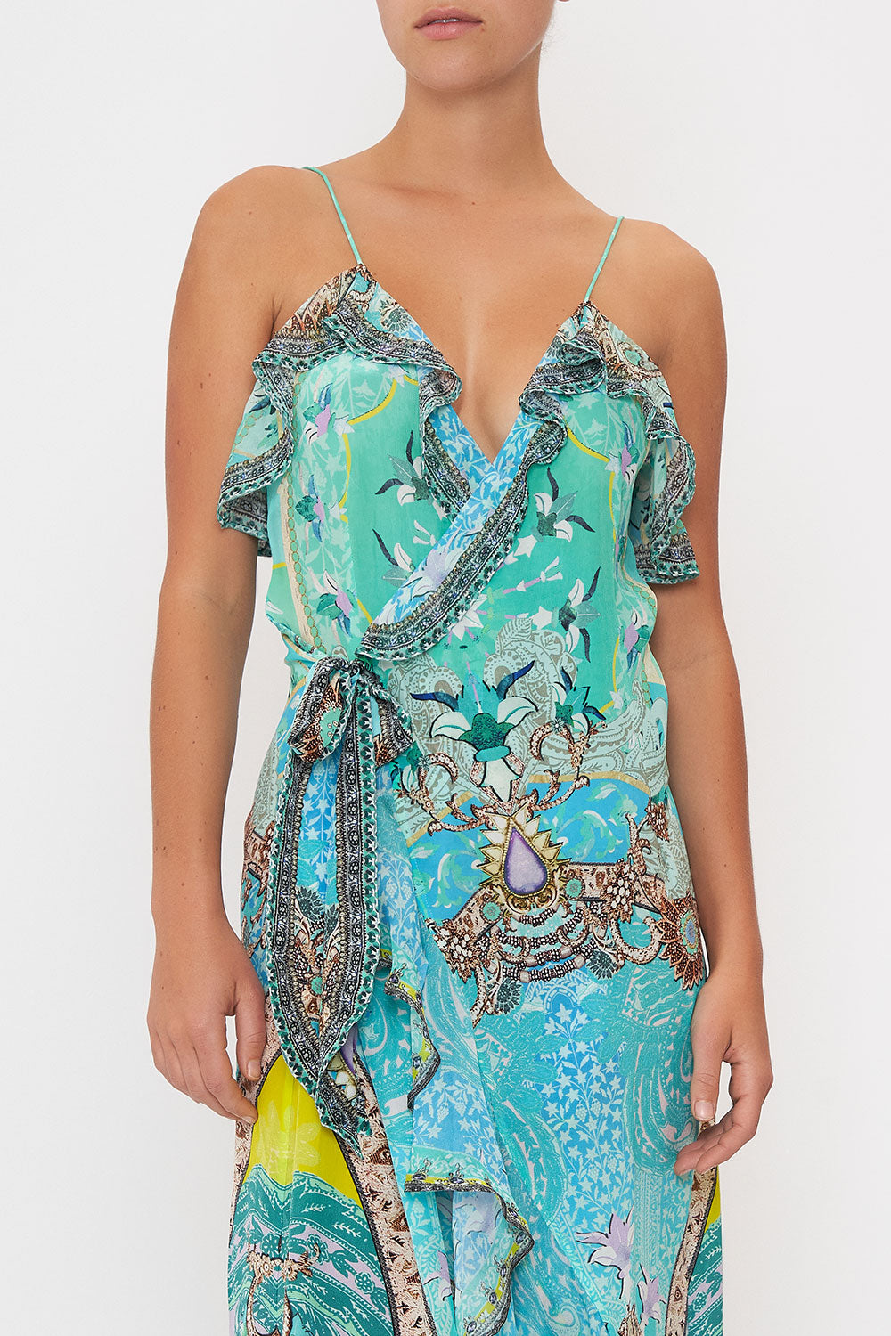 LONG WRAP DRESS WITH FRILL TURN BACK TIME