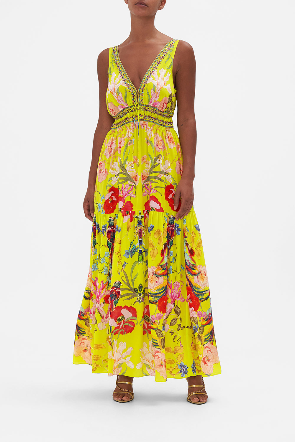 SHIRRED WAIST DETAIL LONG DRESS PEACOCK PROUD