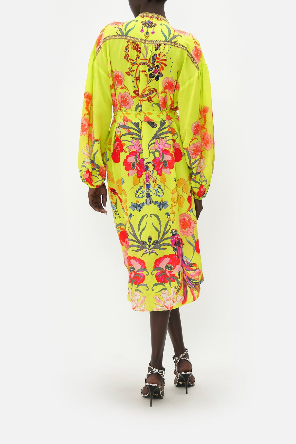BLOUSON SLEEVE MIDI DRESS PEACOCK PROUD