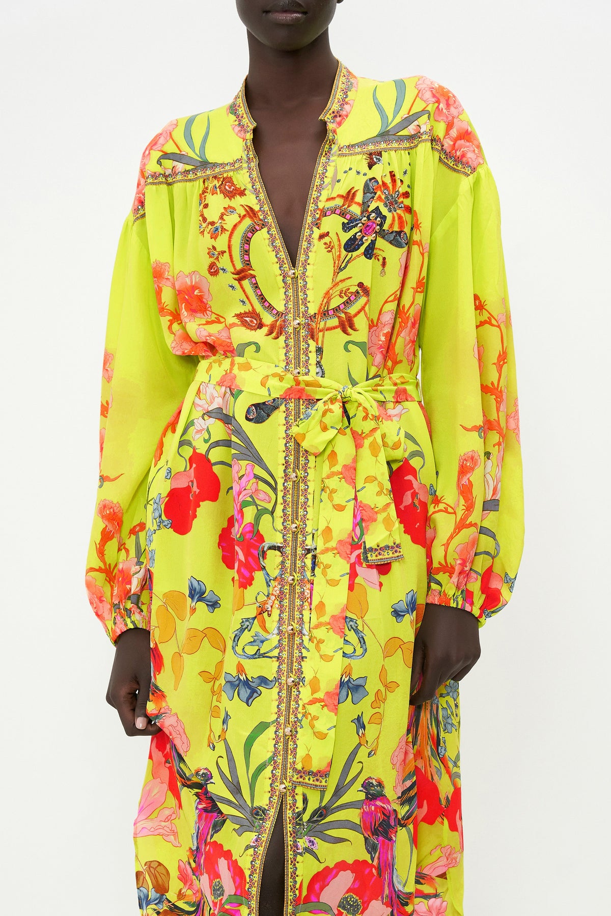 BLOUSON SLEEVE MIDI DRESS PEACOCK PROUD