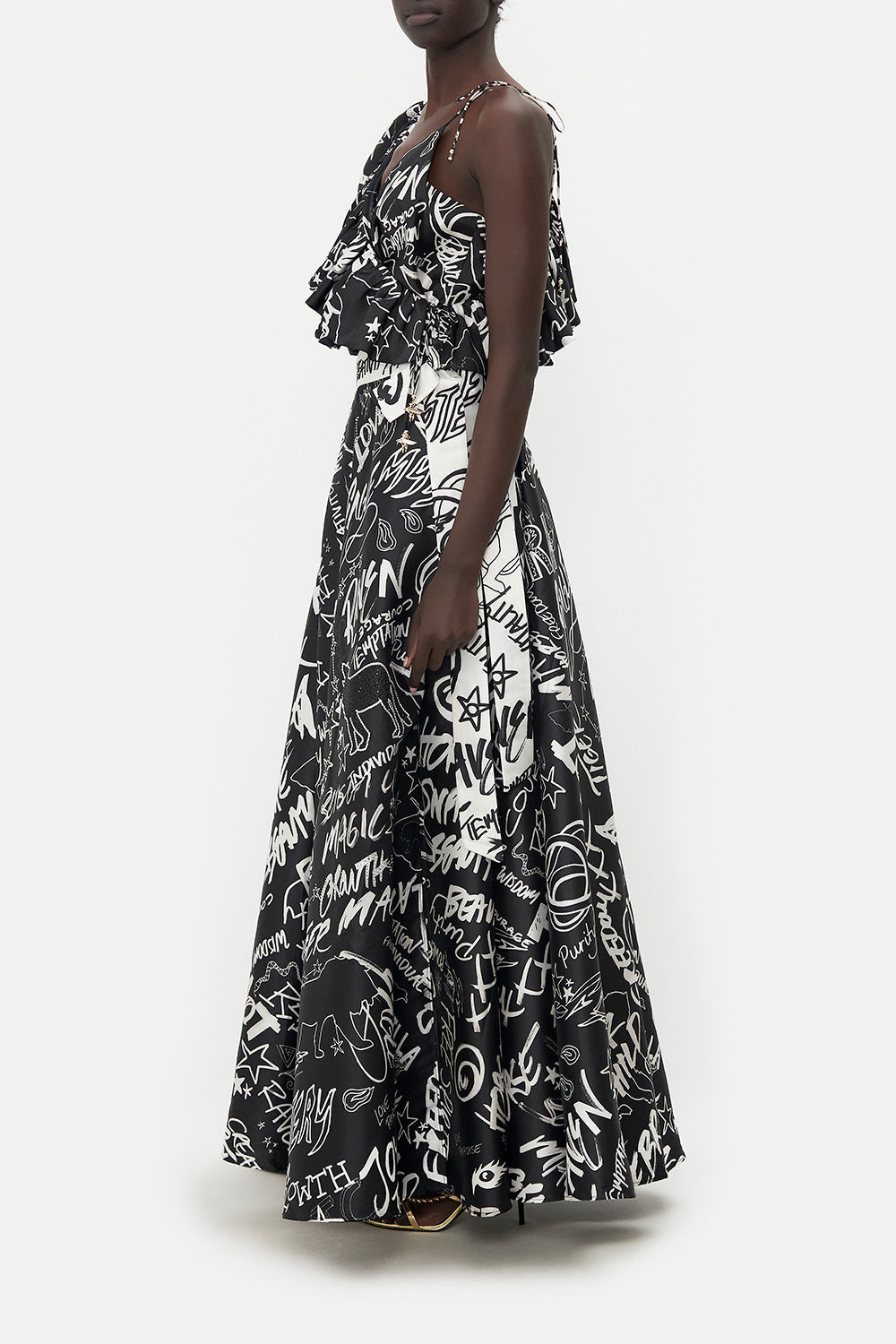 RUFFLE SHOULDER BODYSUIT SPIRIT SCRIBBLE