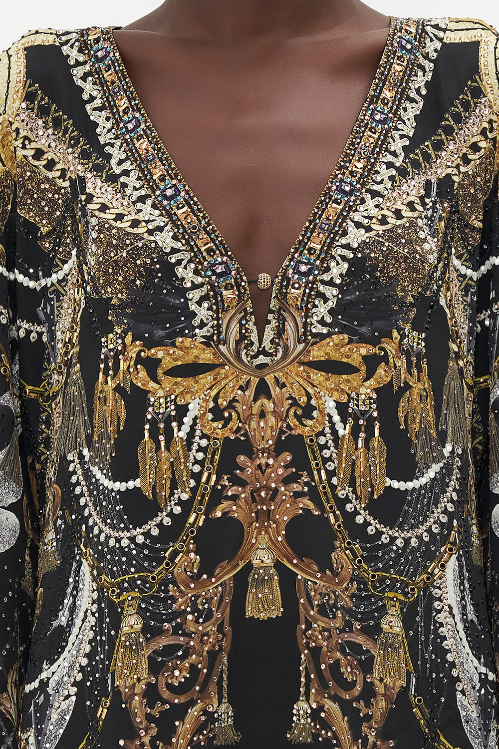 LONG SLEEVE DEEP V SHORT DRESS RAVIN RAVEN