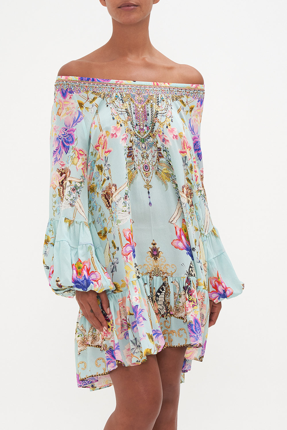 BLOUSON SLEEVE A LINE FRILL DRESS LOVE WEB