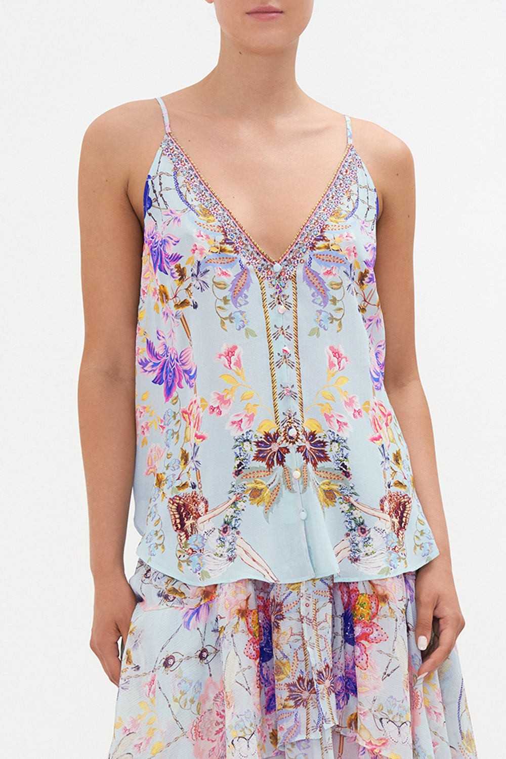 BUTTON FRONT V NECK CAMI LOVE WEB