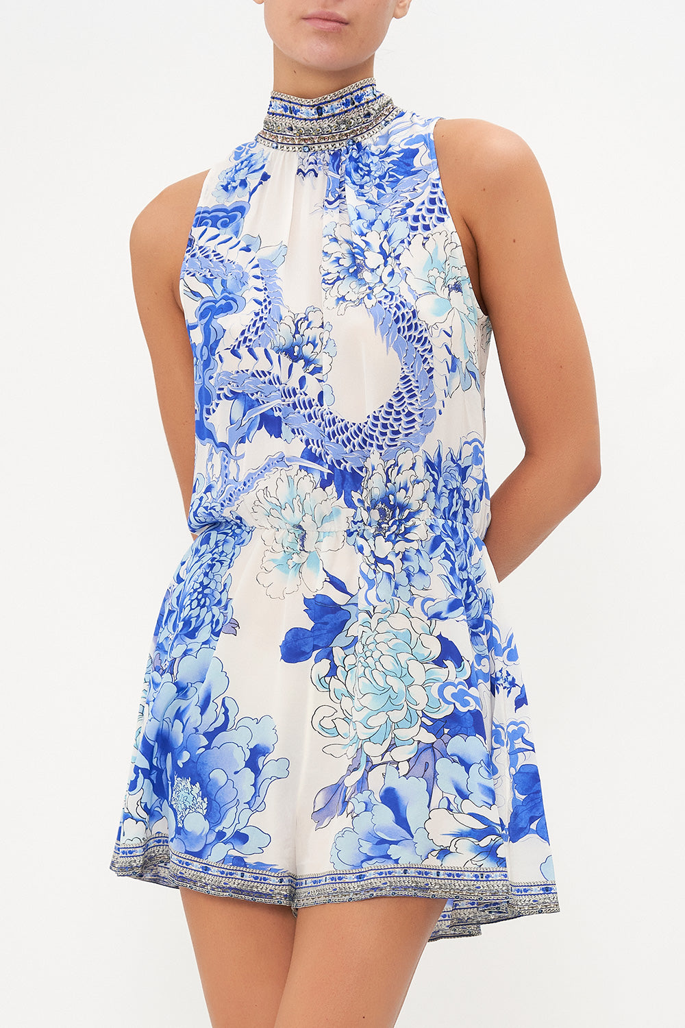 NECK TIE PLAYSUIT WITH ELASTIC WAIST HEART OF A DRAGON