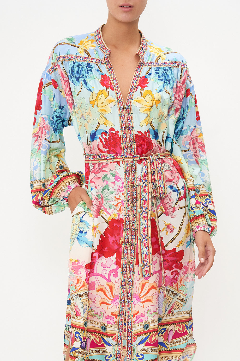 BLOUSON SLEEVE MIDI DRESS GO STAG