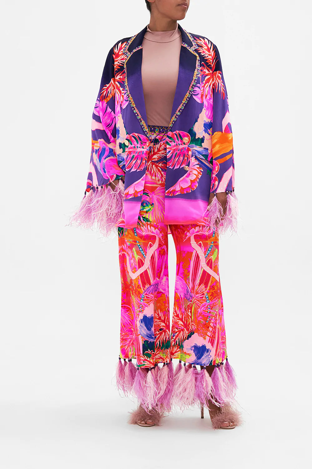 FLARED SLEEVE DOUBLE BREASTED JACKET FLIGHT OF THE FLAMINGO