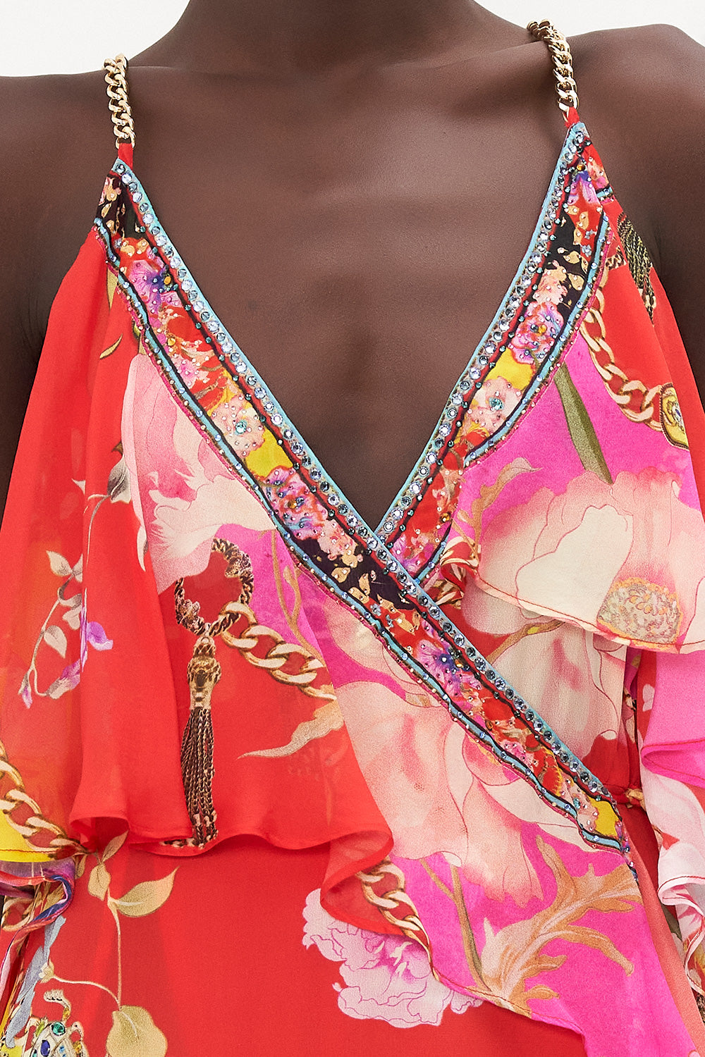 RUFFLE OVERLAYER WRAP DRESS THE BEETLES