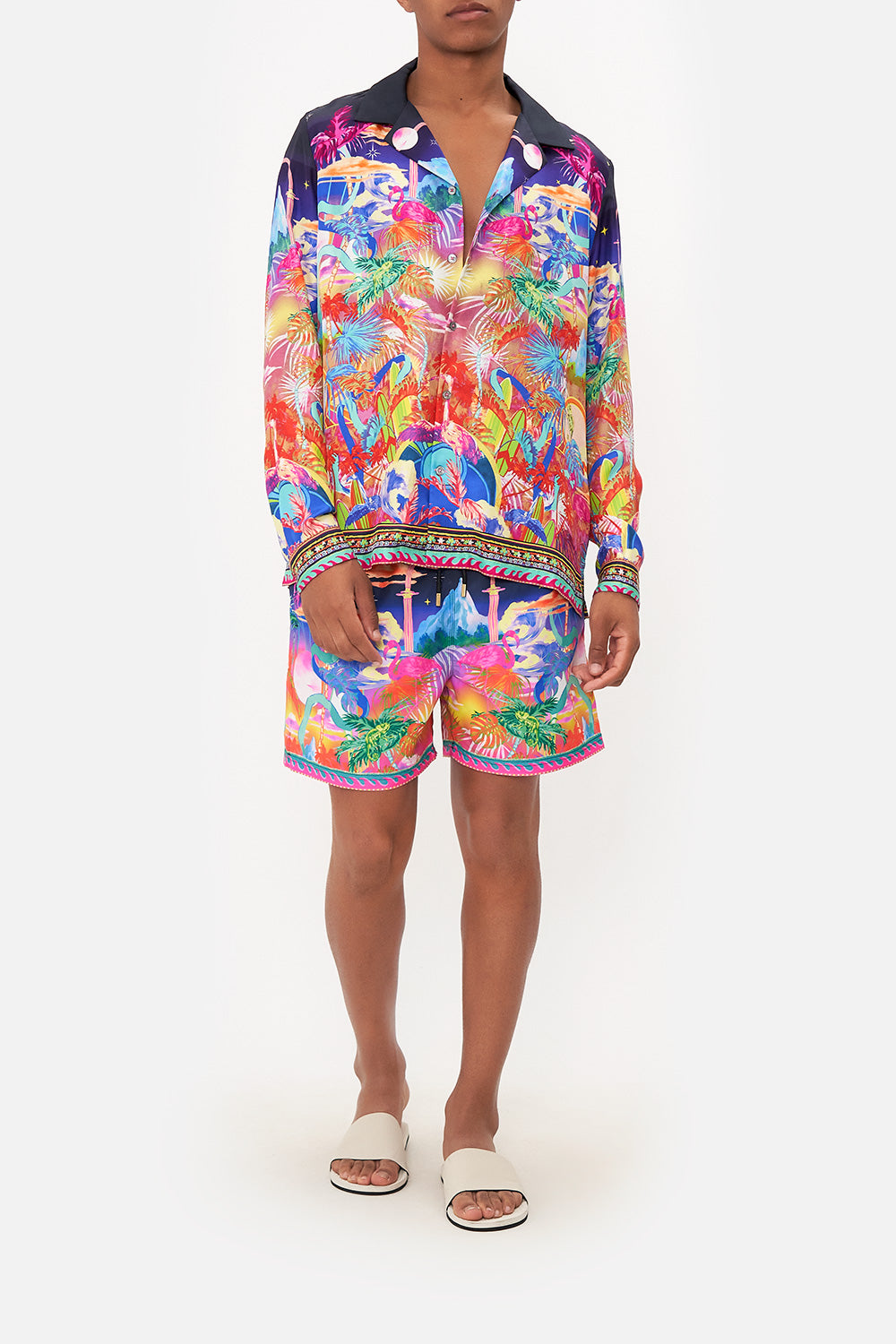 LONG SLEEVE CAMP COLLARED SHIRT FLIGHT OF THE FLAMINGO