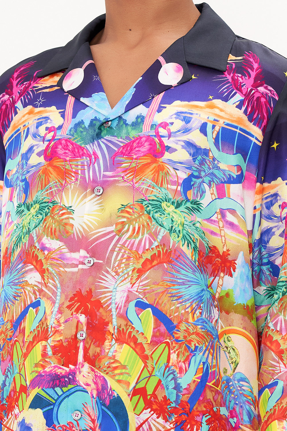 LONG SLEEVE CAMP COLLARED SHIRT FLIGHT OF THE FLAMINGO