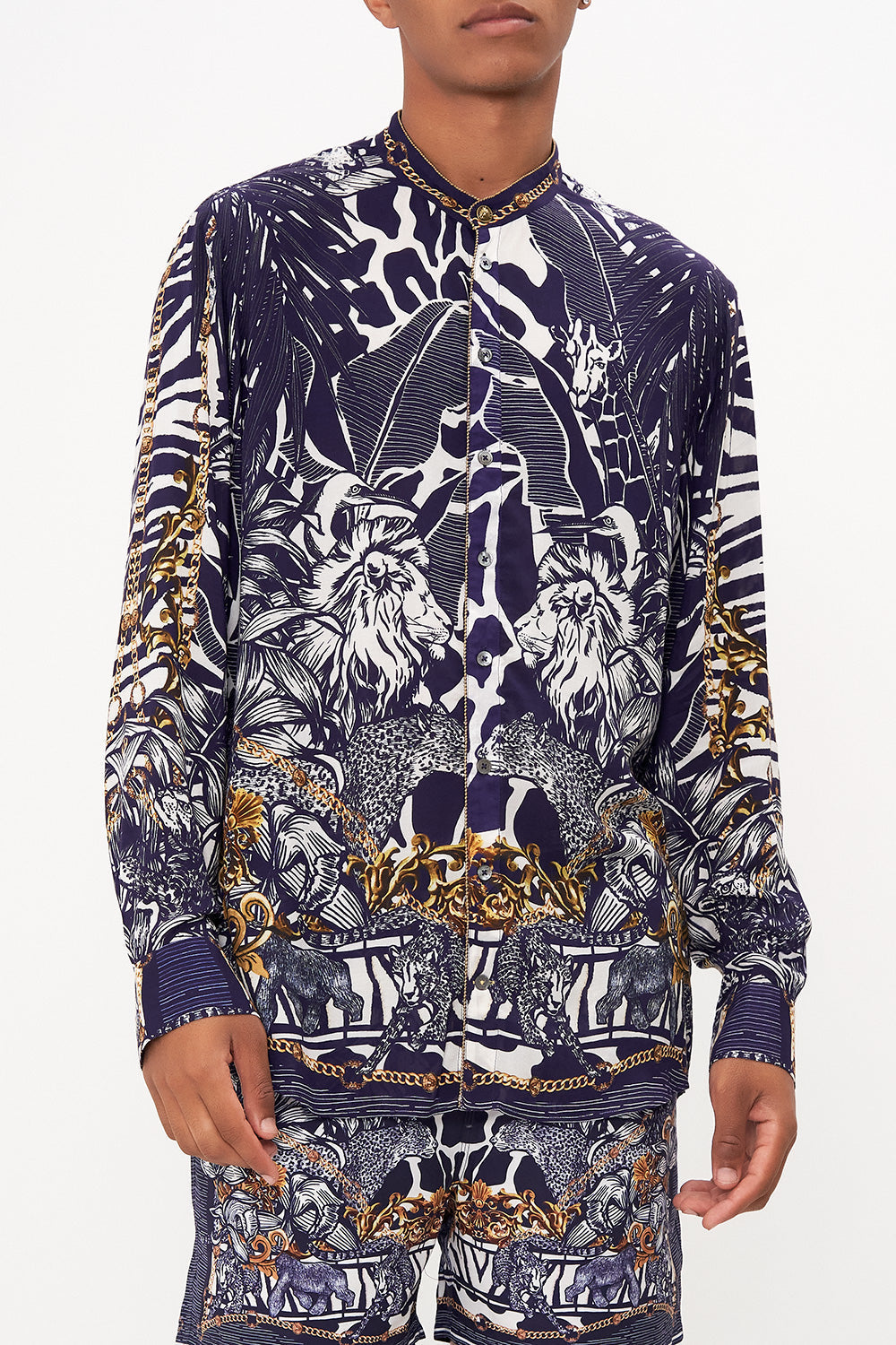 LONG SLEEVE MANDARIN COLLAR SHIRT WHERES YOUR HEAD AT