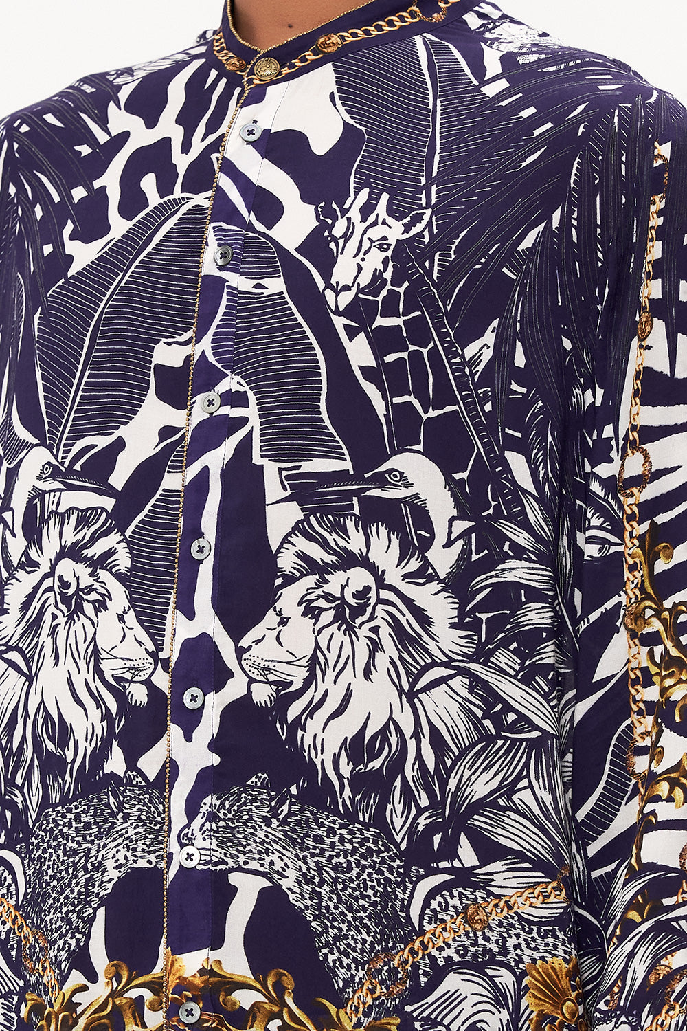 LONG SLEEVE MANDARIN COLLAR SHIRT WHERES YOUR HEAD AT