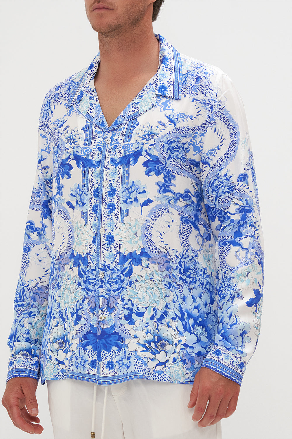 LONG SLEEVE CAMP COLLARED SHIRT HEART OF A DRAGON