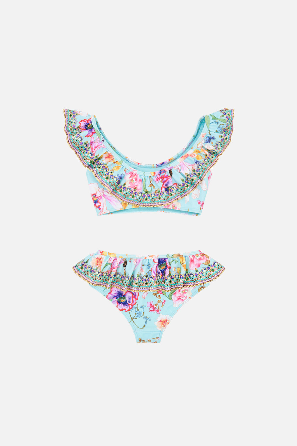 KIDS FRILL CROP BIKINI 4-10 NATURES KALEIDOSCOPE