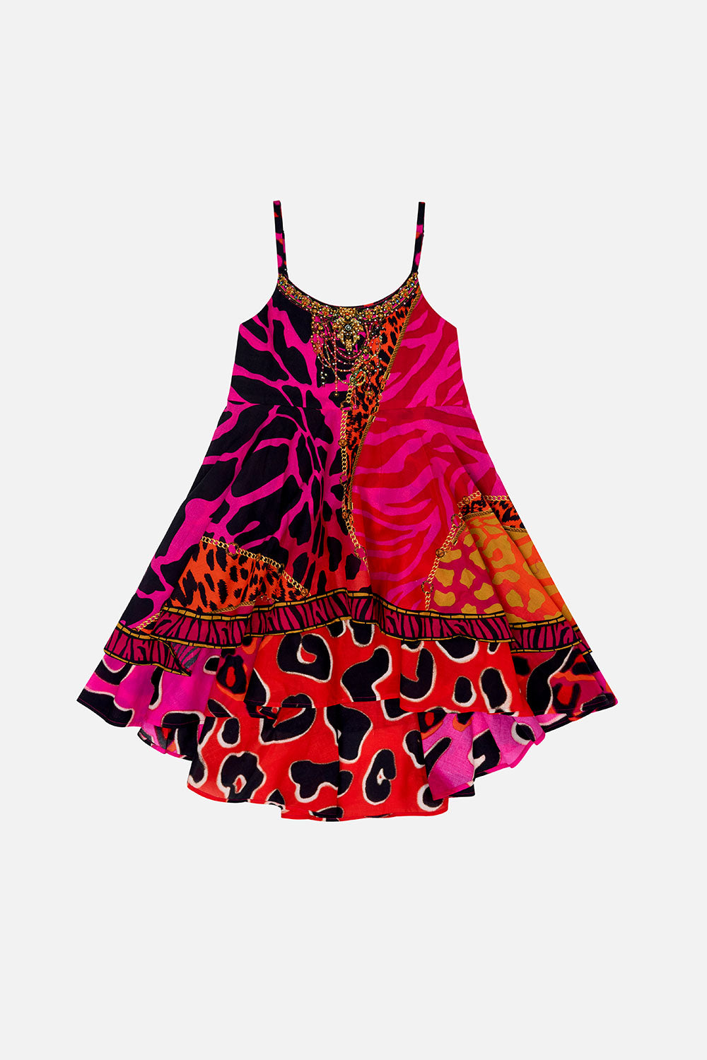 KIDS ROUND NECK TIERED DRESS 4-10 ALWAYS CHANGE YOUR SPOTS