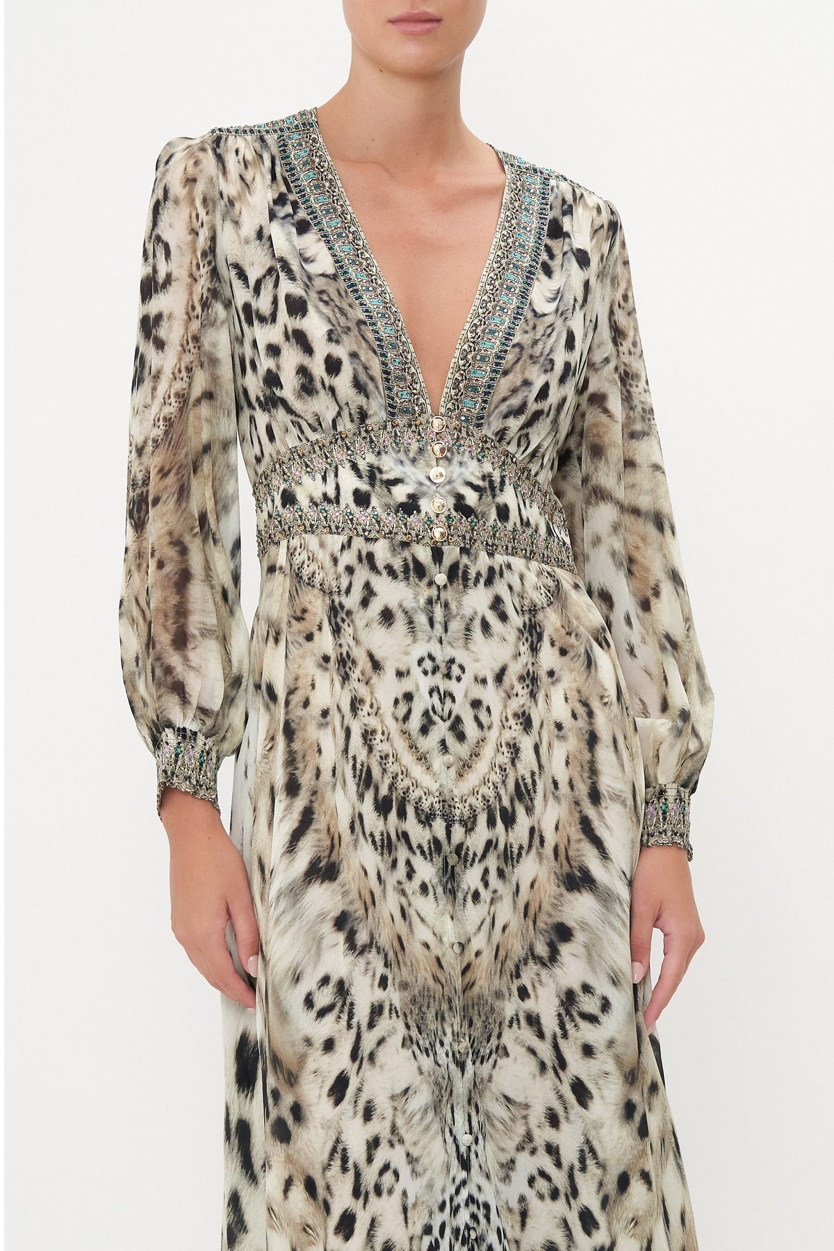 BUTTON DRESS WITH SHAPED WAISTBAND SNOW WHISPERS